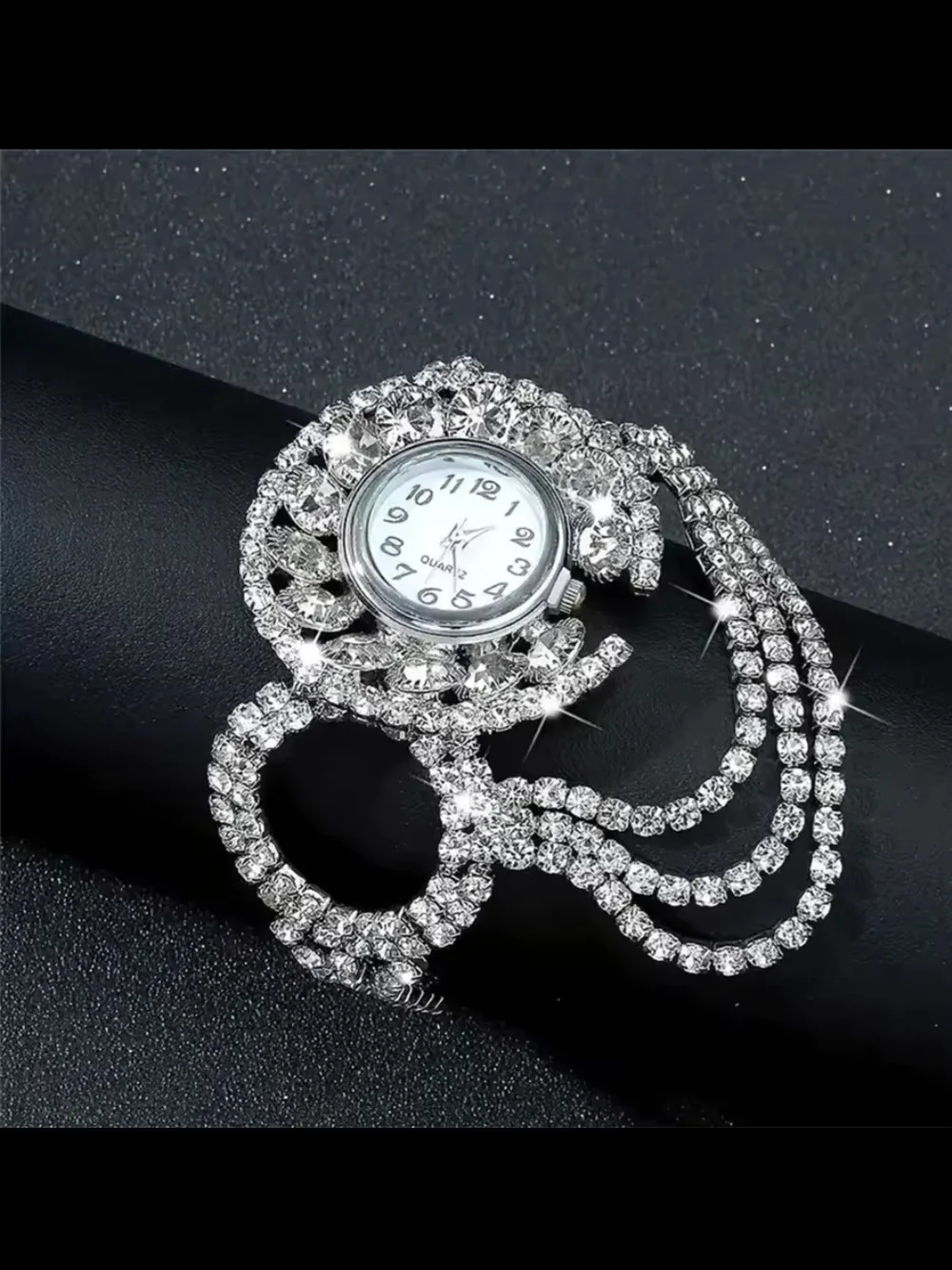 Crystal Rhinestone Brooch Inspired Bracelet Watch-Silver